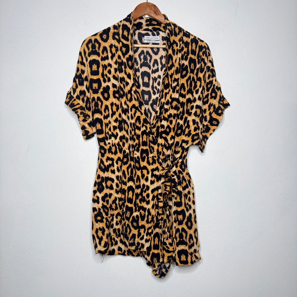 Urban Outfitters Womens Small Romper Gold Leopard Wrap Mob Wife Safari Chic